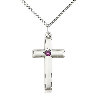 Sterling Silver Cross Pendant with 3mm Amethyst Swarovski stone Necklace