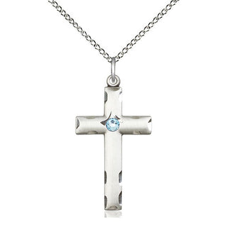 Sterling Silver Cross Pendant with 3mm Aqua Swarovski stone Necklace