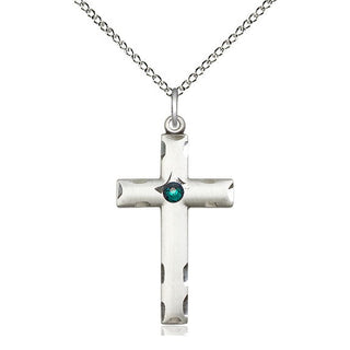 Sterling Silver Cross Pendant with 3mm Emerald Swarovski stone Necklace