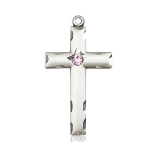 Sterling Silver Cross Pendant with a 3mm Light Amethyst Swarovski stone on an 18-inch Sterling Silver Light Curb Chain