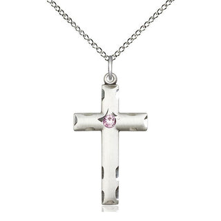 Sterling Silver Cross Pendant with 3mm Light Amethyst Swarovski stone Necklace