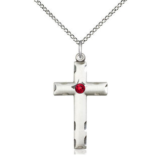 Sterling Silver Cross Pendant with 3mm Ruby Swarovski stone Necklace