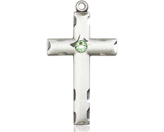 Sterling Silver Cross Pendant with a 3mm Peridot Swarovski stone on an 18-inch Sterling Silver Light Curb Chain