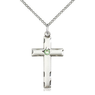 Sterling Silver Cross Pendant with 3mm Peridot Swarovski stone Necklace