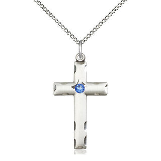 Sterling Silver Cross Pendant with 3mm Sapphire Swarovski stone Necklace