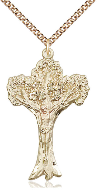 14kt Gold Filled Tree of Life Crucifix Medal Catholic Jewelry