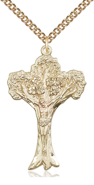 14kt Gold Filled Tree of Life Crucifix Medal Catholic Jewelry