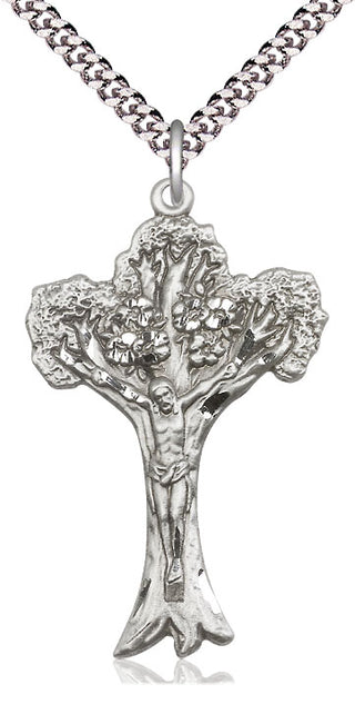 Pewter Tree of Life Crucifix Medal Catholic Jewelry