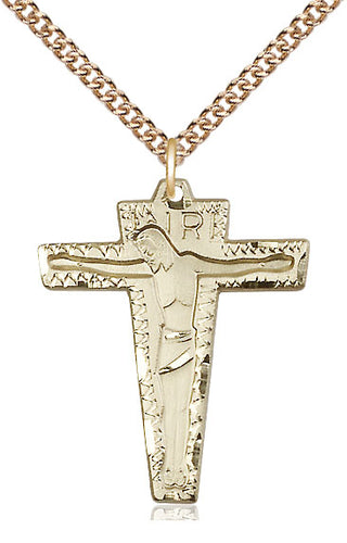14kt Gold Filled Primative Crucifix Medal Catholic Jewelry