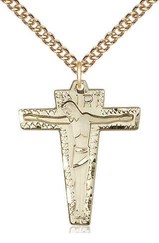 14kt Gold Filled Primative Crucifix Medal Catholic Jewelry