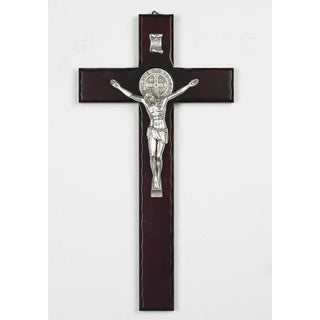 18 inch Wood St Benedict with Silver Corpus Boxed
