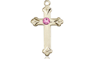 14kt Gold Filled Cross Pendant with a 3mm Rose Swarovski stone on an 18-inch Gold Filled Light Curb Chain