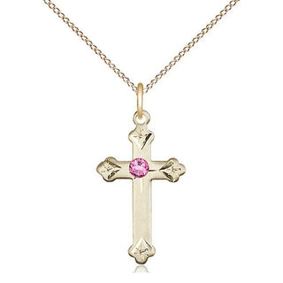 14kt Gold Filled Cross Pendant with 3mm Rose Swarovski Necklace