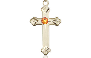 14kt Gold Filled Cross Pendant with a 3mm Topaz Swarovski stone on an 18-inch Gold Filled Light Curb Chain