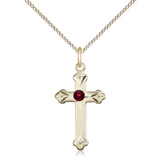 14kt Gold Filled Cross Pendant with 3mm Garnet Swarovski Necklace