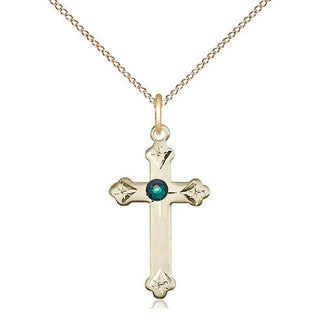 14kt Gold Filled Cross Pendant with 3mm Emerald Swarovski Necklace