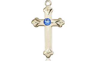 14kt Gold Filled Cross Pendant with a 3mm Sapphire Swarovski stone on an 18-inch Gold Filled Light Curb Chain