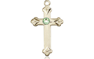 14kt Gold Cross Medal with a 3mm Peridot Swarovski stone