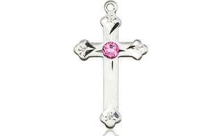 Sterling Silver Cross Pendant with a 3mm Rose Swarovski stone on an 18-inch Sterling Silver Light Curb Chain