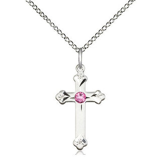 Sterling Silver Cross Pendant with 3mm Rose Swarovski stone Necklace