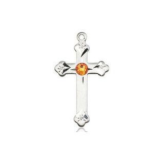 Sterling Silver Cross Pendant with a 3mm Topaz Swarovski stone on an 18-inch Sterling Silver Light Curb Chain