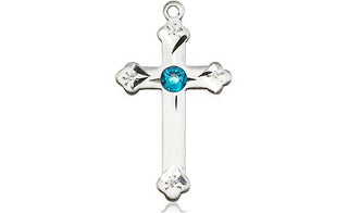 Sterling Silver Cross Pendant with a 3mm Zircon Swarovski stone on an 18-inch Sterling Silver Light Curb Chain