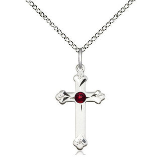 Sterling Silver Cross Pendant with 3mm Garnet Swarovski stone Necklace