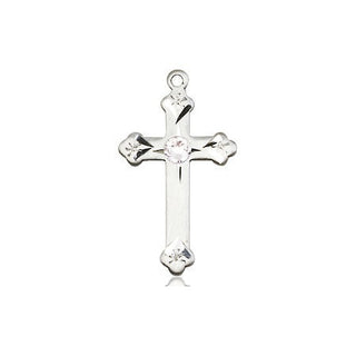 Sterling Silver Cross Pendant with a 3mm Crystal Swarovski stone on an 18-inch Sterling Silver Light Curb Chain