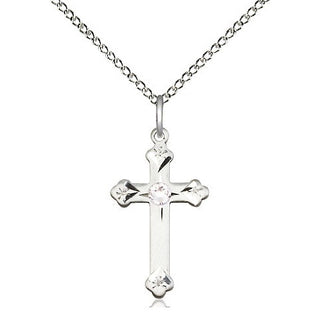 Sterling Silver Cross Pendant with 3mm Crystal Swarovski stone Necklace