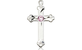 Sterling Silver Cross Pendant with a 3mm Light Amethyst Swarovski stone on an 18-inch Sterling Silver Light Curb Chain