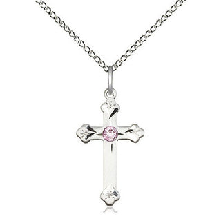 Sterling Silver Cross Pendant with 3mm Light Amethyst Swarovski stone Necklace