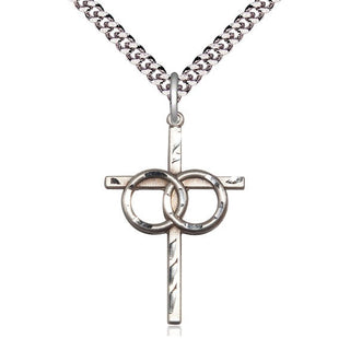 Sterling Silver Wedding Rings Cross Medal Catholic Jewelry