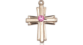 14kt Gold Filled Cross Pendant with a 3mm Rose Swarovski stone on an 18-inch Gold Filled Light Curb Chain