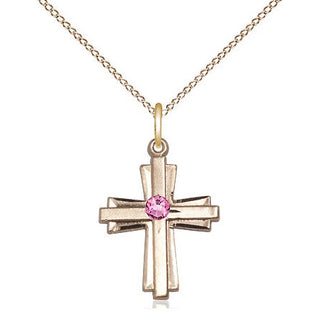 14kt Gold Filled Cross Pendant with 3mm Rose Swarovski Necklace