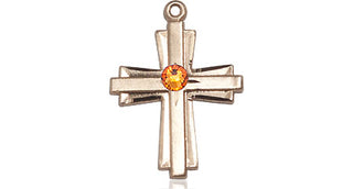 14kt Gold Filled Cross Pendant with a 3mm Topaz Swarovski stone on an 18-inch Gold Filled Light Curb Chain
