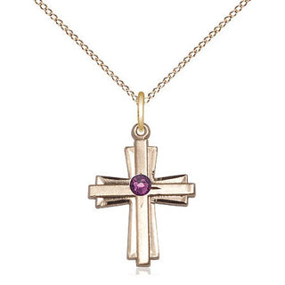 14kt Gold Filled Cross Pendant with 3mm Amethyst Swarovski Necklace