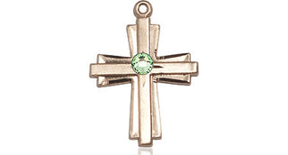 14kt Gold Filled Cross Pendant with a 3mm Peridot Swarovski stone on an 18-inch Gold Filled Light Curb Chain