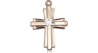 14kt Gold Cross Medal with a 3mm Crystal Swarovski stone