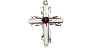 Sterling Silver Cross Pendant with a 3mm Garnet Swarovski stone on an 18-inch Sterling Silver Light Curb Chain