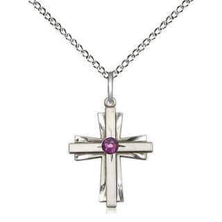 Sterling Silver Cross Pendant with 3mm Amethyst Swarovski stone Necklace
