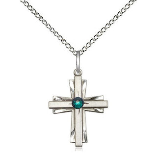 Sterling Silver Cross Pendant with 3mm Emerald Swarovski stone Necklace