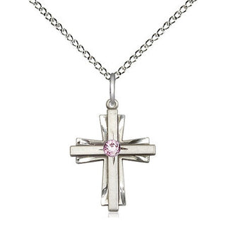 Sterling Silver Cross Pendant with 3mm Light Amethyst Swarovski stone Necklace