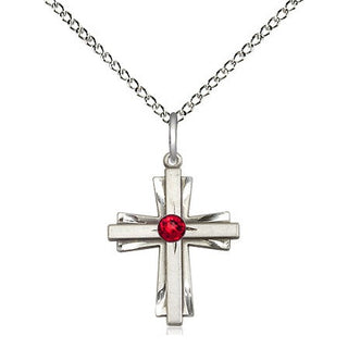Sterling Silver Cross Pendant with 3mm Ruby Swarovski stone Necklace