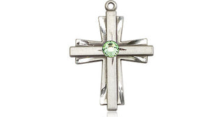 Sterling Silver Cross Pendant with a 3mm Peridot Swarovski stone on an 18-inch Sterling Silver Light Curb Chain
