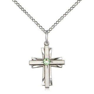 Sterling Silver Cross Pendant with 3mm Peridot Swarovski stone Necklace