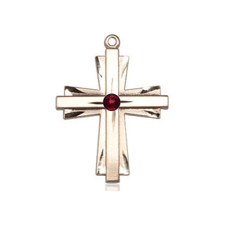 14kt Gold Filled Cross Pendant with a 3mm Garnet Swarovski stone on an 18-inch Gold Filled Light Curb Chain