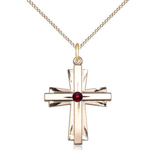 14kt Gold Filled Cross Pendant with 3mm Garnet Swarovski Necklace