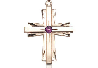 14kt Gold Filled Cross Pendant with a 3mm Amethyst Swarovski stone on an 18-inch Gold Filled Light Curb Chain