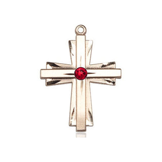 14kt Gold Filled Cross Pendant with a 3mm Ruby Swarovski stone on an 18-inch Gold Filled Light Curb Chain