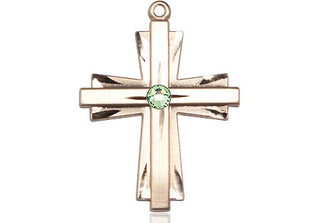 14kt Gold Filled Cross Pendant with a 3mm Peridot Swarovski stone on an 18-inch Gold Filled Light Curb Chain